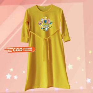 Gamis panjang anak perempuan usia 2-9 tahun Pororo Middle bahan Babyterry