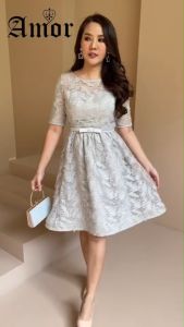 Ladystyle ชุดเดรสออกงานทรงน่ารัก ผ้าลายขนนกปักเลื่อมรุ่น LA777 เนื้อผ้าเกรดดี  Pattern/Cutting สวยมาก ใส่ออกงานดูน่ารัก มี M-4XL