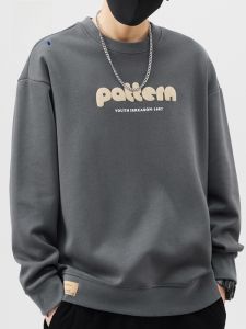 ROMON | Romon Mens Long Sleeve Sweatshirt Spring Autumn Fashion Urban Style Print Base Layer Shirt Versatile Comfortable Cotton Blend