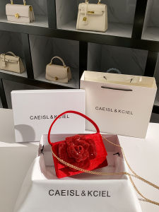 กระเป๋าสะพายข้างผู้หญิง CAEISL&KCIEL สีแดง กระเป๋าสี่เหลี่ยมเล็กแบบสะพายข้างโซ่ กระเป๋าถือแบบมินิ กระเป๋าสะพายไหล่แบบลำลอง