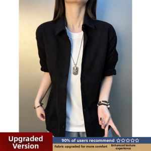 Black Pure Cotton American Style Lapel Shirt Mens Long Sleeve Leisure Shirt