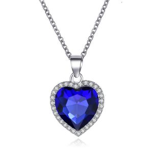 Blue Heart Crystal Necklaces for Women Long Chain Pendant Necklaces Statement Jewelry