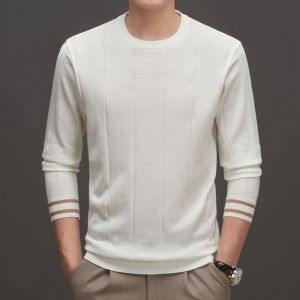 ROMON | Romon Mens Knitted Wool Sweater Casual Round Neck Pullover Autumn Fashion Business City Style Long Sleeve Slim Fit Polyester Nylon Acrylic Wool Blend