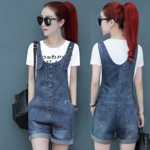 Summer  Style Denim Overalls Womens Slim Fit High Waist Jeans Shorts Combo Breathable Comfortable Lightweight Blue