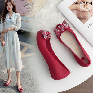 Giày Một Lớp Thạch Hàn Quốc Giày Miệng Cá Độn Cao Trong Đế Bằng Nhựa Dẻo Thời Trang Cho Nữ Giày Loafer Nơ Bướm Phong Cách Cung Đình Nữ