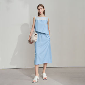 AMII | Summer One-shoulder Sleeveless Contrast-panel A-line Dress