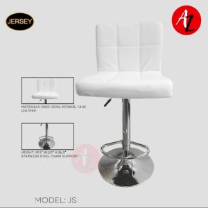 Jersey Barstool Height Adjustable | Hydraulic Kitchen Counter Square Island Bar Stool with Back - WHITE JS-BS01-W