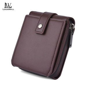 LouisWill Fashion Wallet Mens Simple Short Wallet Retro PU Buckle Coin Purse Business Multi-Card Position Large Capacity Zipper Wallets Travel Purses Coin Pouch ID Credit Cards Holders
