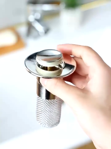 Stainless Steel Pop-Up Wash Basin Leak Plug & Anti-Odor Bouncing Core Sink Filter