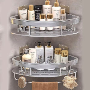 No Need to Drill Walls for Installation Aluminum Bathroom Shelf Shelves Shampoo Rack Storage Holder Kitchen Organizer