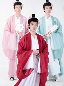 เสื้อเชิ้ตผู้ชายสไตล์ฮันฟูปักลายผ้าซาตินแบบสีสันสดใสสไตล์ Song Dynasty แขนยาว ปกโปโล เสื้อผ้าทำงานสไตล์จีน