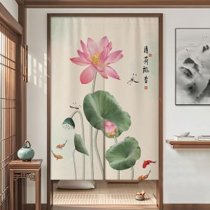 Chinese Style Room Dividing Door Curtain Home Use Bedroom Toilet Curtain Living Room No Punching Blocking Cloth Curtain