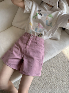 NIHAOKANONG | Quần Short Đứng Dáng Thẳng Mùa Hè Cao Waist Có túi thêu hình nơ