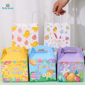 6Pcs Easter Gift Bag Paper Rabbit Bunny Cookies Candy Packaging Bag Kids Favors Happy Easter Party Decoration Supplies