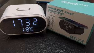 3 IN 1 Desk Digital LED Alarm Clock Wireless Phone Charger 15W Fast Charging Dock Stand Station iPhone Wireless Phone Charger Digital LED Alarm Clock Temperature Display Digital Desk Alarm-Clock-Thermometer Wireless Charger For Apple iPhone(Local Seller)