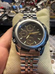 Đồng hồ nam hiệu THUNDER BIRD Solar power thuộc Citizen size 40mm full 6kim 1 cốt kim 2 lịch và kim 24h niềng xoay vỏ Royal dây thép linh kiện dài 18cm đáy xoáy chống nước 5Bar
