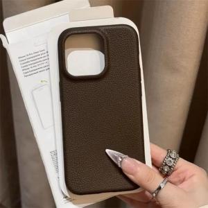 Simple Pure Color Leather Texture Soft Shell Silicone Case for Apple 16Promax Full Protection Anti-Fall High Lens Edge Womens Model