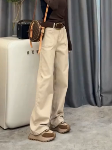 MANMI | Quần Jeans Nâu Nhạt Dây Đai Cao Gọn