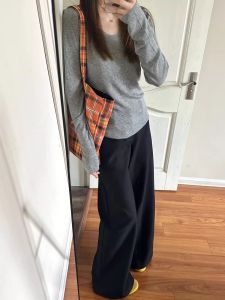 Gray U-Neck Knitted Sweater Womens Autumn Winter New Style Soft Base Shirt Slim Fit Long Sleeve Inner Wear Commute Style