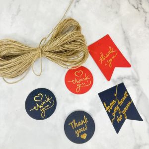 50pcs Black Red Paper Tags Thank You Hang Tag with String Cookie Candy Bread Packaging Label Wedding Christmas Party Supplies