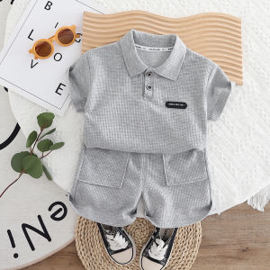 เสื้อผ้าเด็กผู้ชายชุดเสื้อยืดผู้หญิงแฟชั่น + กางเกงขาสั้นชุดคุณภาพสูงแขนกุดหล่อชุดเสื้อผ้าเด็กเด็กน้อยเวลาว่าง