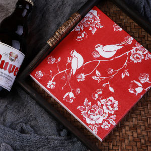 Runlux Colorful Print Napkins Pure Wood Pulp 2 Layers Red Flower Bird Pattern 50 Pieces Box Home Dining Table Linens