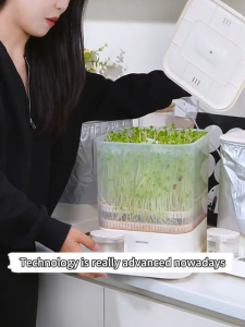 LENODI Home Smart Bean Sprout Maker Automatic Water Circulation 3‑Layer Sprouting Tray 4‑in‑1 Function for Bean Sprouts Yogurt Rice Wine Natto for Household