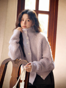 Áo Sweater Cổ Cao Màu Tím Phong Cách Thư Giãn