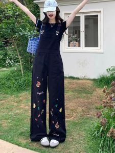 Quần Jeans Denim Ống Thẳng Ôm Dáng Màu Đen Cho Nữ Quần Dài Ôm Dáng Mùa Hè Thường Ngày Quần Dài Cạp Cao Thêu Thoải Mái