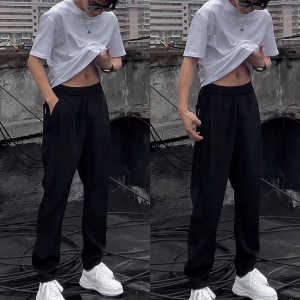 กางเกงขายาวทรงตรงสำหรับผู้ชาย ทรงหลวมสบาย ๆ ระบายอากาศได้ดี ไม่เกี่ยวข้อง กางเกงขายาวทรงตรงสไตล์ลำลอง