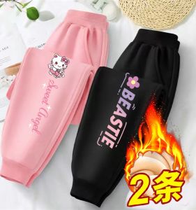 กางเกงวอร์มเด็กผู้หญิง ฤดูหนาว 2023 กางเกงขายาวลำลองหนาสำหรับเด็กวัยกลางคนและโต ผ้าฝ้ายผสมโพลีเอสเตอร์ กระดุมเดียว