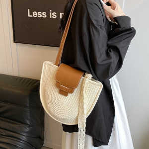 Summer French Vintage Woven Bag Womens Underarm Travel Beach Holiday Sand Beach Shoulder Bag Handbag Polyester Fabric Small Size