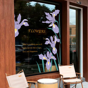 Hand-Painted Iris Flower Sticker for Glass Door Decoration Static Cling PVC Material Fashionable Shop Window Decoration