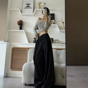 Casual Wide Leg Pants Womens High Waist Loose Slimming Trousers Autumn Design Banded Loose Feel Good Personality Long Pants