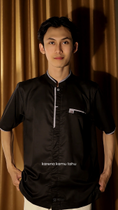 S&D PROJECT Baju Koko Muslim Bahan Toyobo Warna Hitam M-XL Untuk Pria Dewasa Lengan Pendek