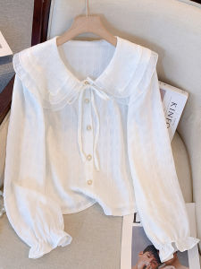 Áo Sơ Mi Chiffon Cổ Búp Bê Ngọt Ngào Rộng Rãi Mùa Xuân Thu Thiết Kế Giảm Béo Cảm Giác Trẻ Trung Áo Thun Nữ