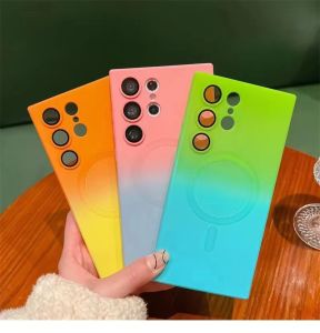 Gradient Magnetic Charge Phone Case For Magsafe Samsung Galaxy S25 S24 S23 Plus S22 S21 S20 FE Note 20 Ultra Silicone Lens Cover