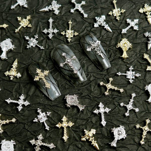 20PCS Multiple Style Retro Alloy Cross Nail Art Decorations Light Luxury Exquisite Shinny Cross Nail Charms for DIY Cool Nails