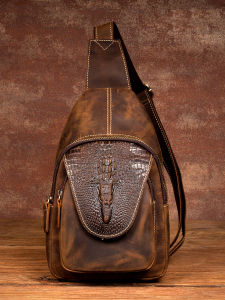 Mantime | Retro Handmade Cowhide Crocodile Pattern Leather Chest Bag