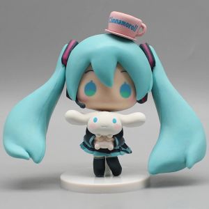 Bandai | Hatsune Miku Anime Figurine Holding Cinnamoroll Bean Eyed Kawaii Tabletop Decorations Action Figures Doll Model Children  Gift