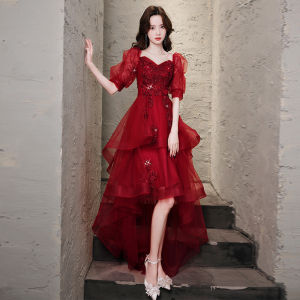 9Sbird Womens Evening Dress 2024 Bride Wedding Bubble Sleeves Princess Front Short Rear Long Prom Gown For Women