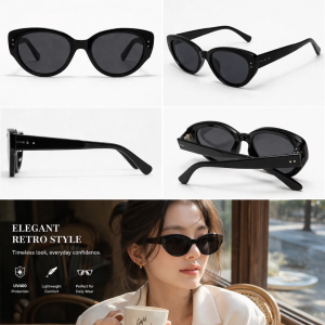 Paris Noir Cat Eye Sunglasses – UV400 Retro Elegant Black Shades for Women