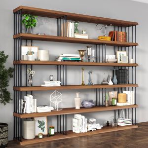 Italian Minimalist Wall Solid Wood Bookshelf Entire Wall Bookcase Shelf TV Background Wall Office Partition Floor-Standing Rack