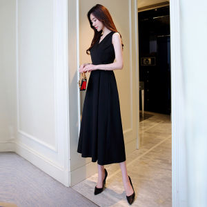 MUBEELE | Elegant Black Midi Long Dress Womens Slimming Waist Design Casual Summer Fashion High Waist Zipper Closure A-Line Skirt