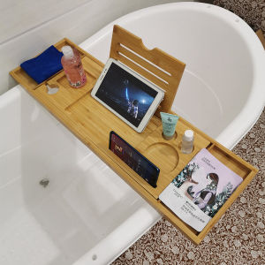 Bamboo Bath Tub Rack Mobile Phone Holder Towel Stand Expandable Non-Slip Bathroom Accessories Scandinavian Style Storage Shelf