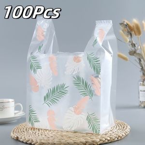 50/100Pcs Food Plastic Bag Fashion Feather Pattern Vest BagTakeaway Packing Bag Supermarket Store Party Wedding Candy Bag