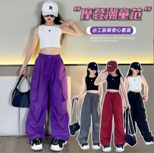 สาวใหญ่เด็กแฟชั่นถูพื้นกางเกงขากว้างสาว 2025 ใหม่เด็กเน็ตสีแดงทอดกางเกงถนน