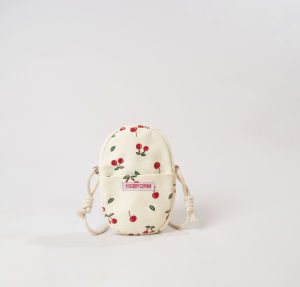 Korean Japanese Canvas Mini Phone Bag Simple Printed Fabric Crossbody Bag for Youth Vertical Shape Zipper Closure Plant Floral Pattern