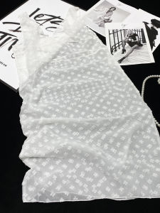 Elegant Embroidered Lace Vest Dress Womens Summer Vacation Style See through Outerwear mid Length V Neckline Pure Desire Atmosphere