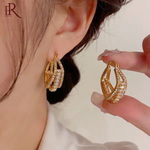 Frascati Korean New Fashion Jewelry Gold Plated Simple Square Multilayer Layer Zircon Earrings Elegant Womens Daily Work Accessories
